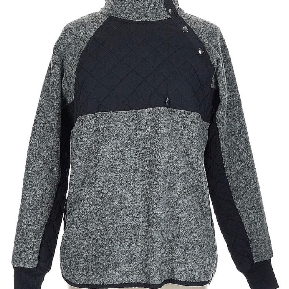 Abercrombie & Fitch Gray & Black Turtleneck Sweater Asymmetric Side Snap Buttons